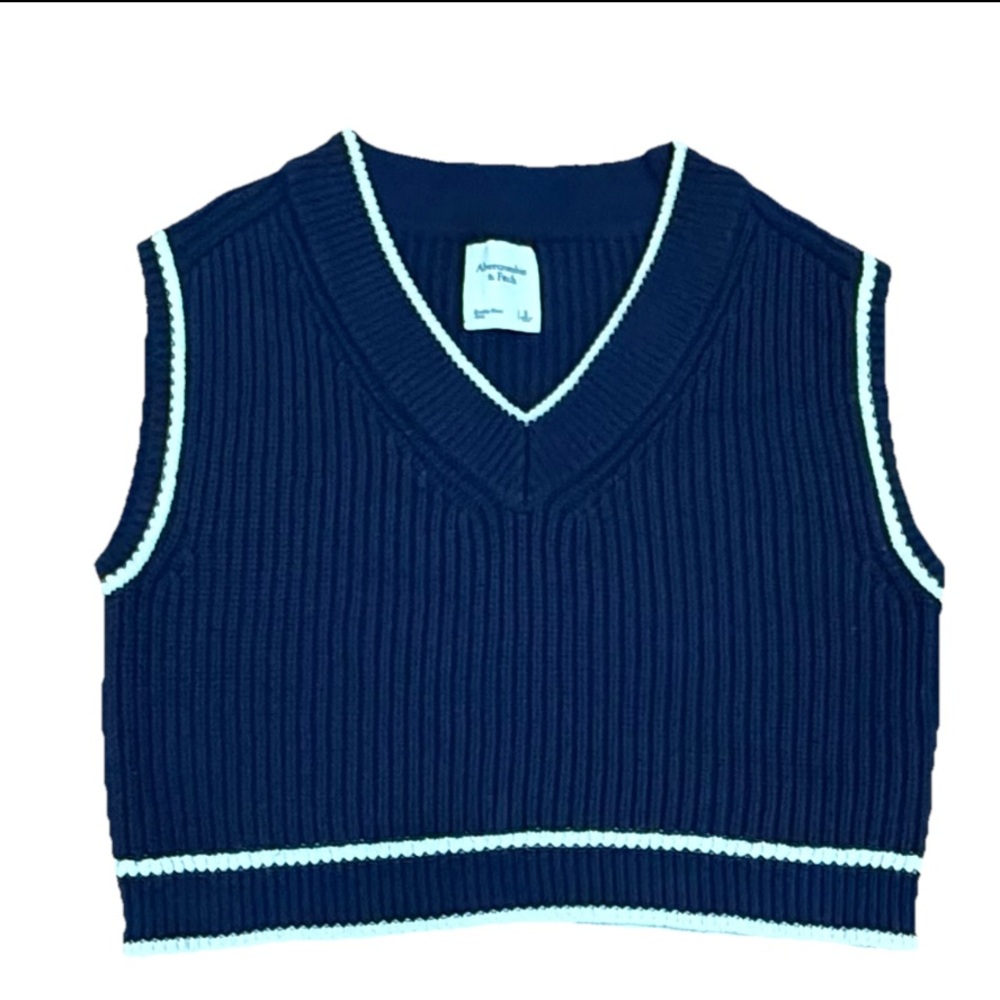 Abercrombie & Fitch Sleeveless Knit Sweater Vest Women Size Small Navy Blue